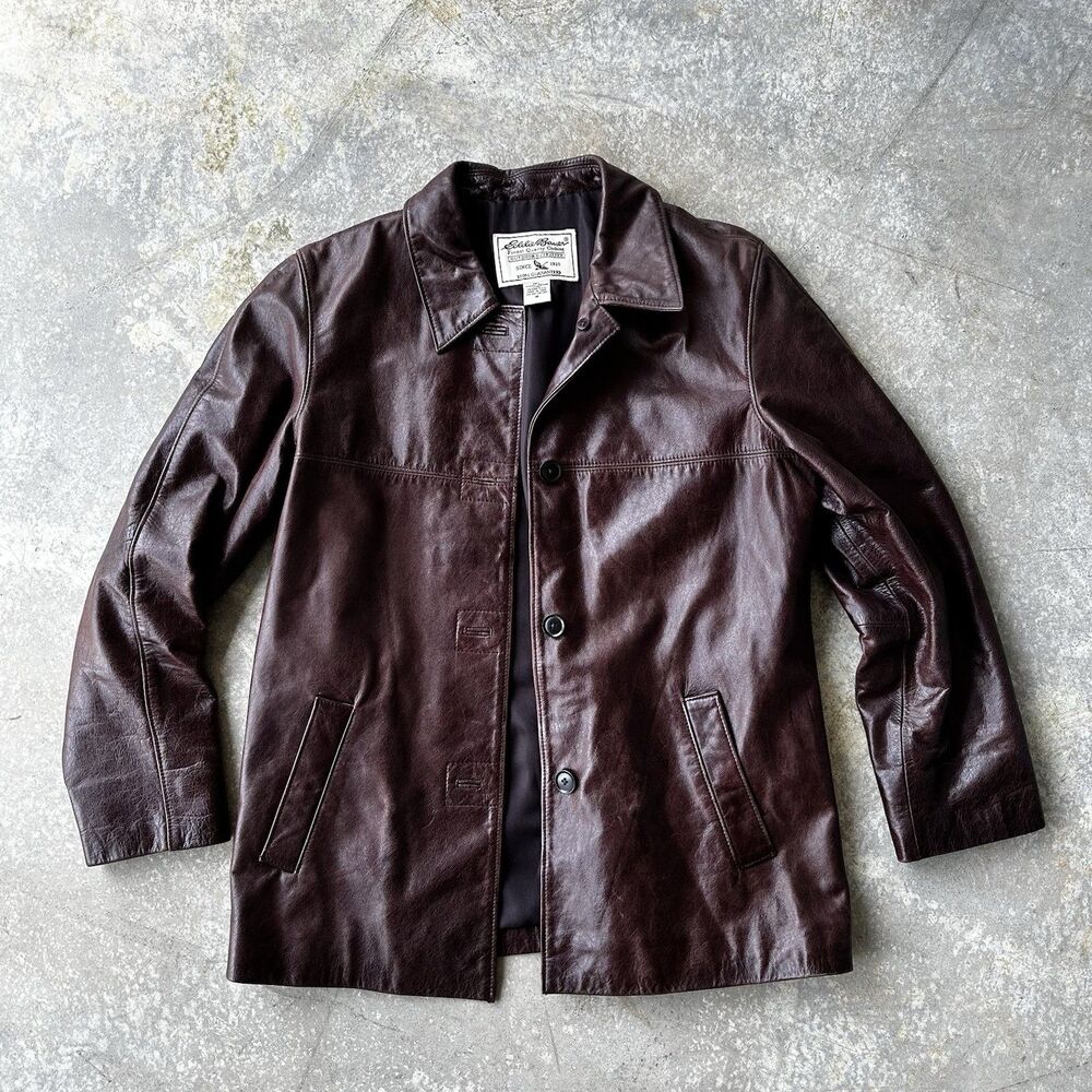 Eddie Bauer Genuine Leather Jacket Women's Medium Brown Button Front Coat